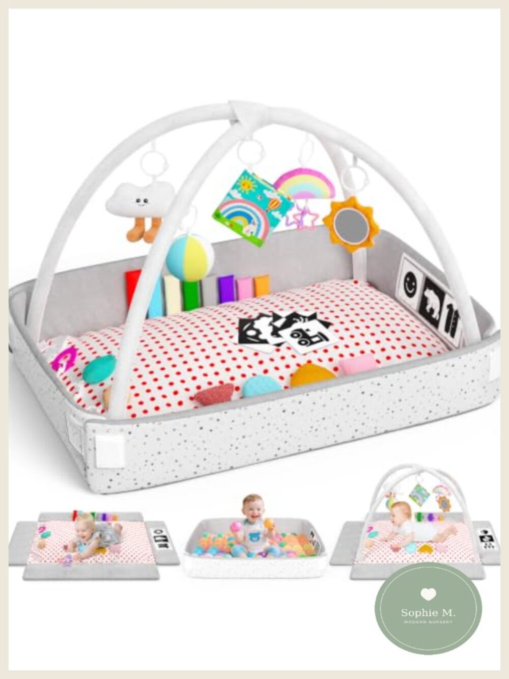 4-in-1 Baby Play Gym Mat Tummy Time with 5 Detachable Sensory Toys